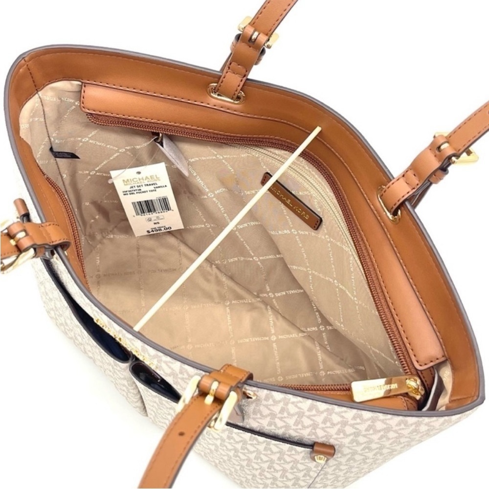 Michael Kors Medium Double Packet Tote Bag & Trifold Wallet Vanilla/Brown - Picture 10 of 13